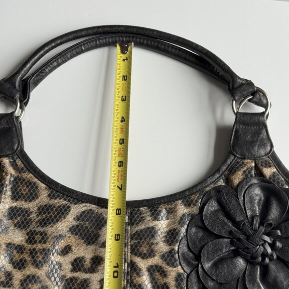 Leopard Print Handbag with Black Flower Accent - Picture 13 of 13